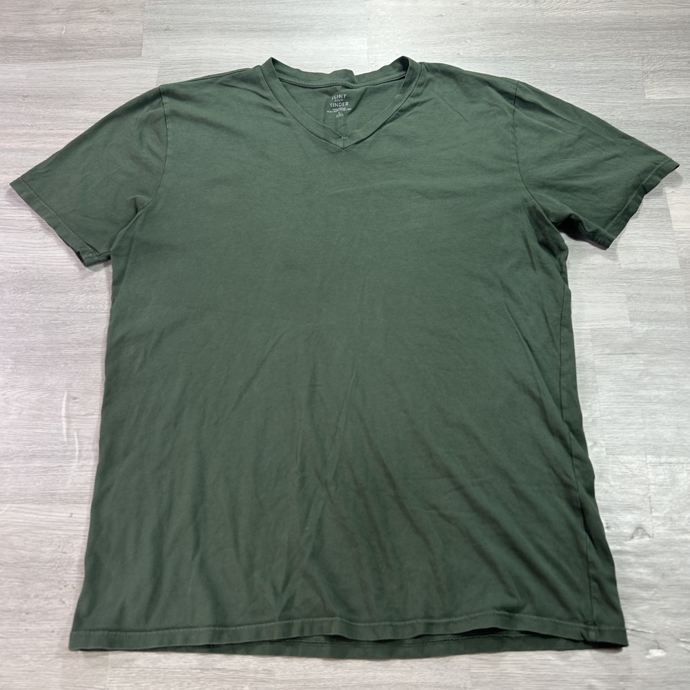 Flint And Tinder Shirt Mens Large Green V Neck 100% Cotton Tagless Tee Made USA